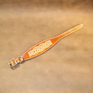 Whippet or Small Lurcher Collar in Saddle Tan Leather with Embossed Celtic Design